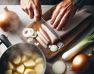 Una persona haciendo sopa de pescado